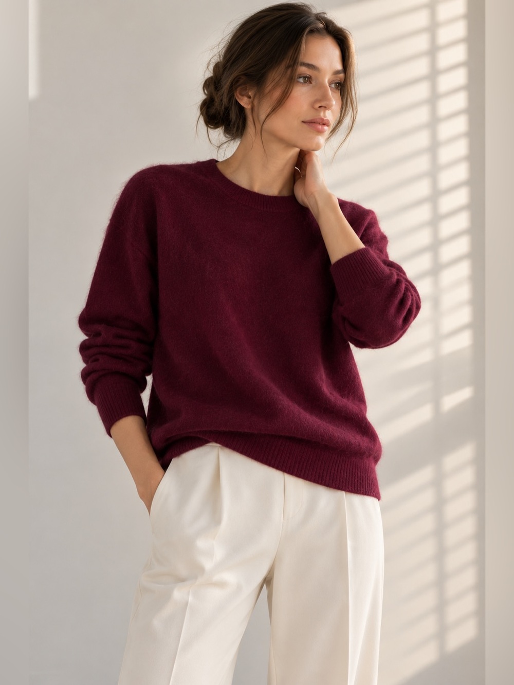 Nordstrom Brushed Cashmere Burgundy Crew Neck Sweater